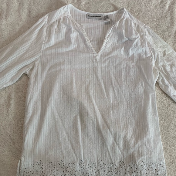 Cathy Daniels women’s 100% Cotton White Blouse Size Medium - Picture 9 of 17